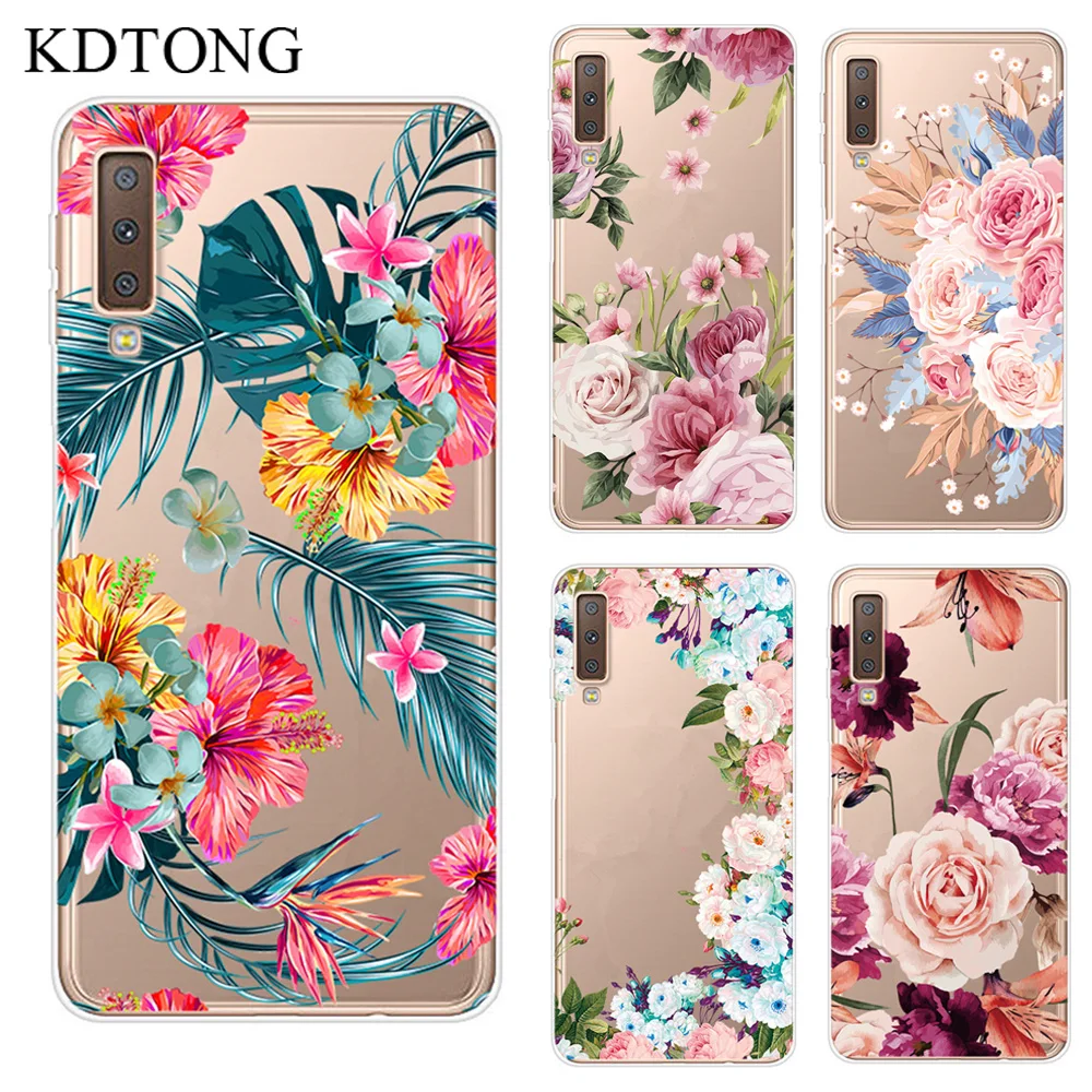 

Phone Case sFor Cover Samsung Galaxy A7 2018 Case Flower Transparent Soft Silicone TPU Cover For Galaxy A750 A7 2018 Case Cover