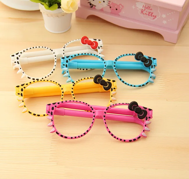 

Cartoon hello kitty cat bow glasses ballpoint pen 2015 new kawaii ball-point pens Office of School stationery canetas