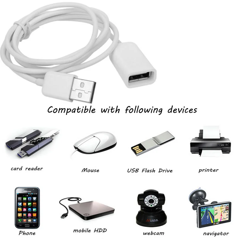 New 1M 3FT USB 2.0 A Male to A Female Extension Extender Cable Cord Adapter High speed Charger For USB Flash Drive Mouse PC 
