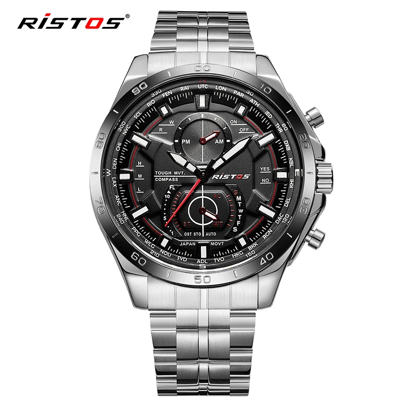 

RISTOS Stainless Steel Watch Reloj Masculino Extreme Sports Military Watch 2020 Wristatch Reloj Hombre Men Quartz Watches 9325