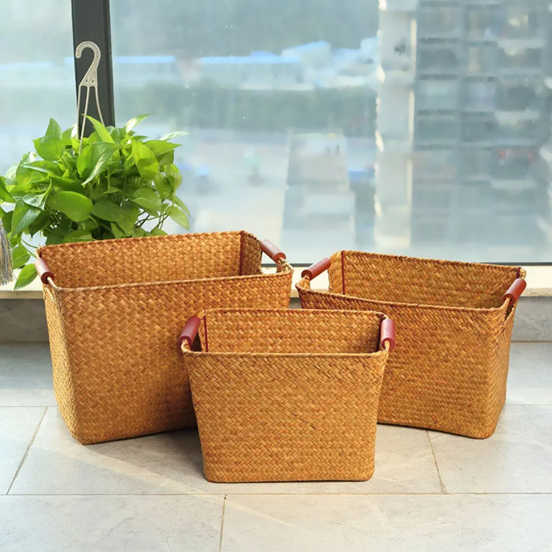 

Storage box straw plaited article storage baskets organized crafts high quality woven straw baskets for sundries household box