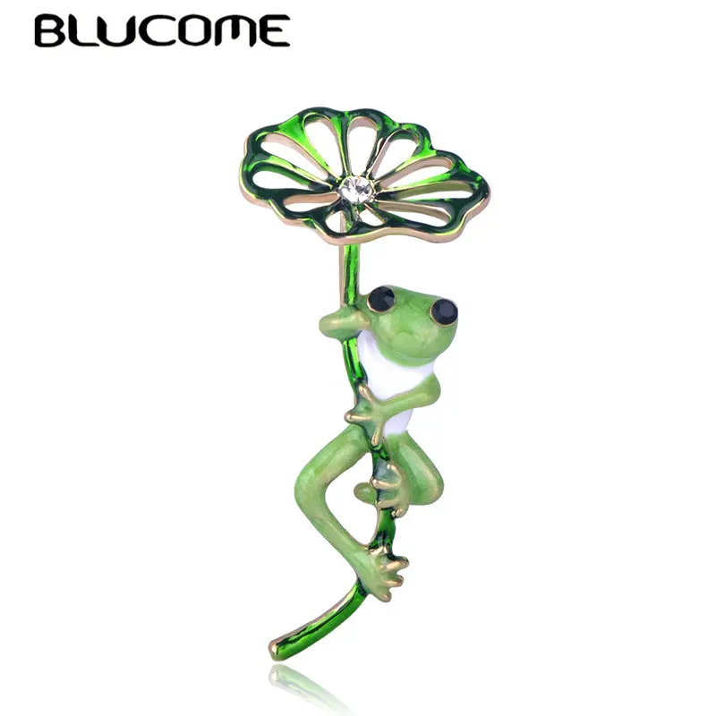 

Blucome Green Lotus Leaf Frog Shape Brooch Gold Color Pins Women Girls Kids Suit Hats Accessories Scarf Buckles Enamel Jewelry