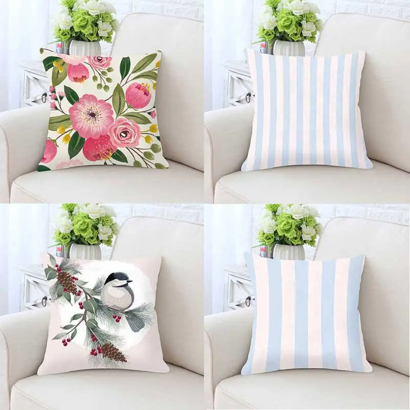 

Small Fresh Flower Cushion Pot Petals Rose Bouquet Lavender Flying Butterfly Bird Plush Pillow For Sofa Car Home Decor 45*45cm