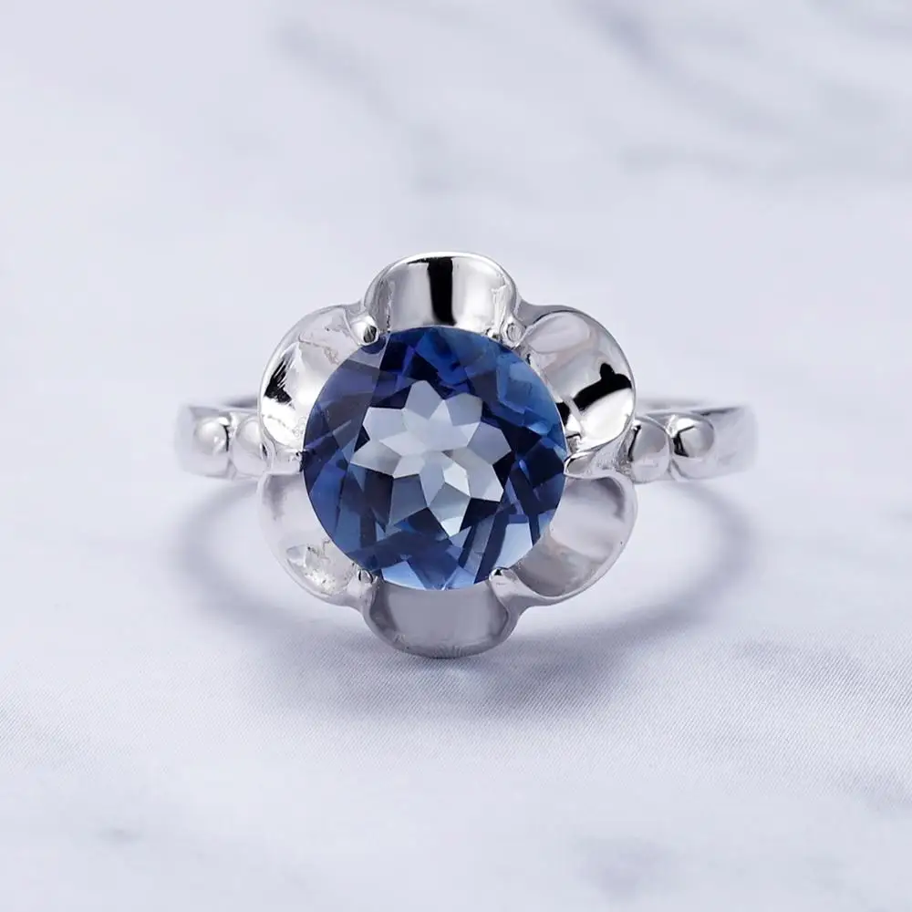 Gem's Ballet 2.74Ct натуральный иолит синий мистик кварц цветок кольцо для женщин 925 пробы Серебряное обручальное кольцо хорошее ювелирное изделие