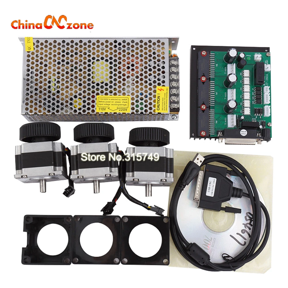 

CNC MACH3 USB Kit 3pcs Nema23 Stepper Motor + Interface Board+USB CNC Conect Line+Power Supply + 3pcs Stepper Motor Base