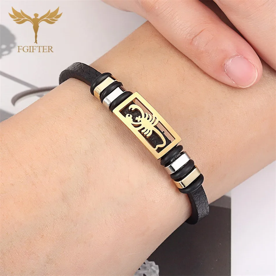 

Punk Scorpion Bracelets for Women Men Real Leather Charm Bracelet Stainless Steel Insect Jewelry Accessories Unisex Lovers' Gift