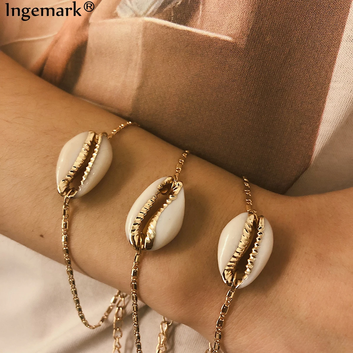 

Ingemark Bohemian 3 Pcs/Set Big Shell Bracelet Bangle Ankle Women Delicate SeaShell Easy Match Rope Chain Adjustable Bracelet