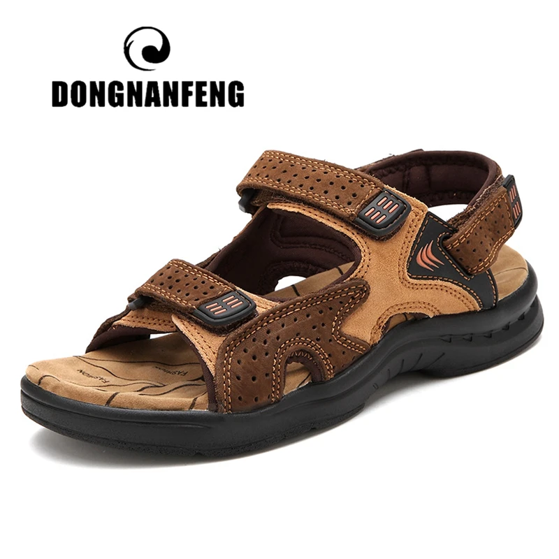 

DONGNANFENG Men's Male Casual Cow Genuine Leather Shoes Sandals Retro Beach Cool Summer Hook Loop Breathable Size 38-44 NNS-1215
