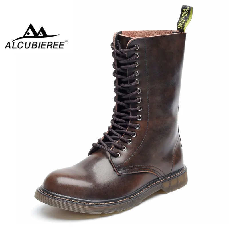 

ALCUBIEREE Fashion Men Motorcycle Boots Lace-up High-top Work Boots Retro Cowboy Footwear Mens Casual Boots Big Size Shoes 47