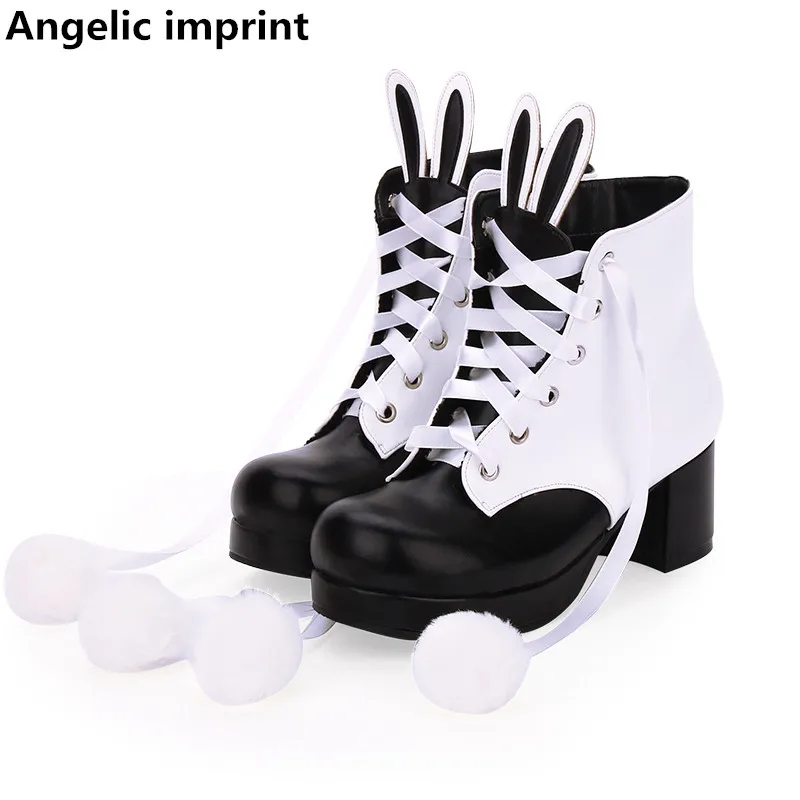 

Angelic imprint mori girl Women punk boots lady lolita ankle Boots woman high heels pumps platform shoes 6cm 33-47 rabbit ears