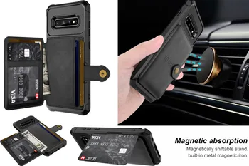 

Luxury Leather 2 In 1 With Credit Card Slot Holder Shell For Samsung Galaxy S10 Plus S10e Car Magnet Stand Protection Back Cover