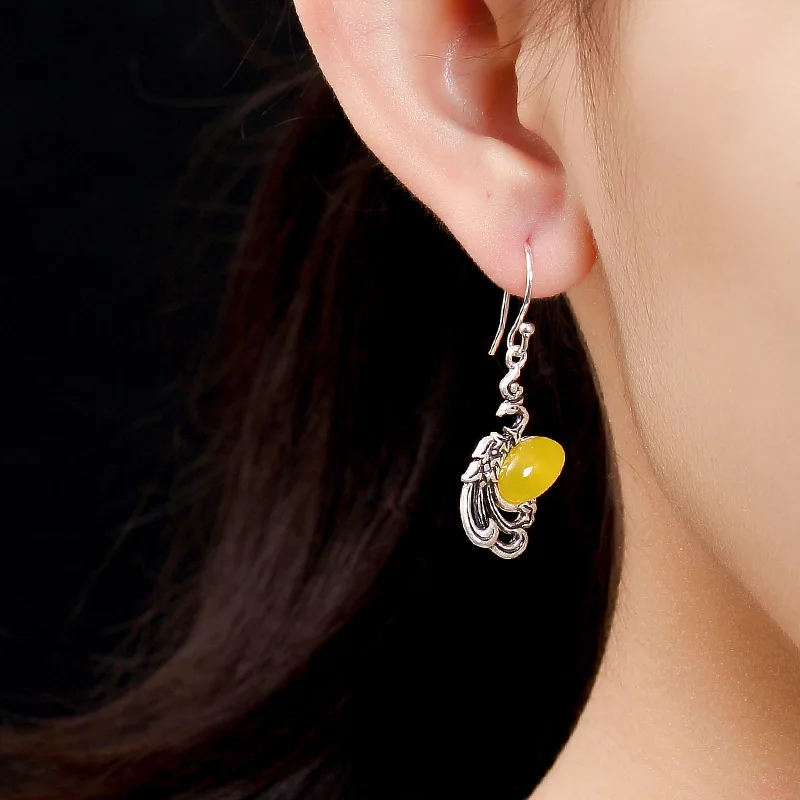 

NOT FAKE S925 Fine Jewelry Earrings 925 Sterling Silver Artisan Baltic Retro Exquisite Semi Gemstone waterdrop moldavite