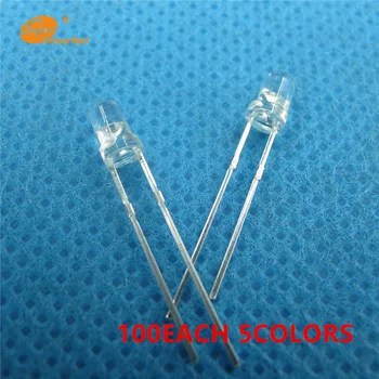 

500PCS 3MM led Round Top 100EACH 5 colors White+Red+Blue+Green+Yellow Urtal Bright Light Bulb Led kit Lamp 3MM Diodes