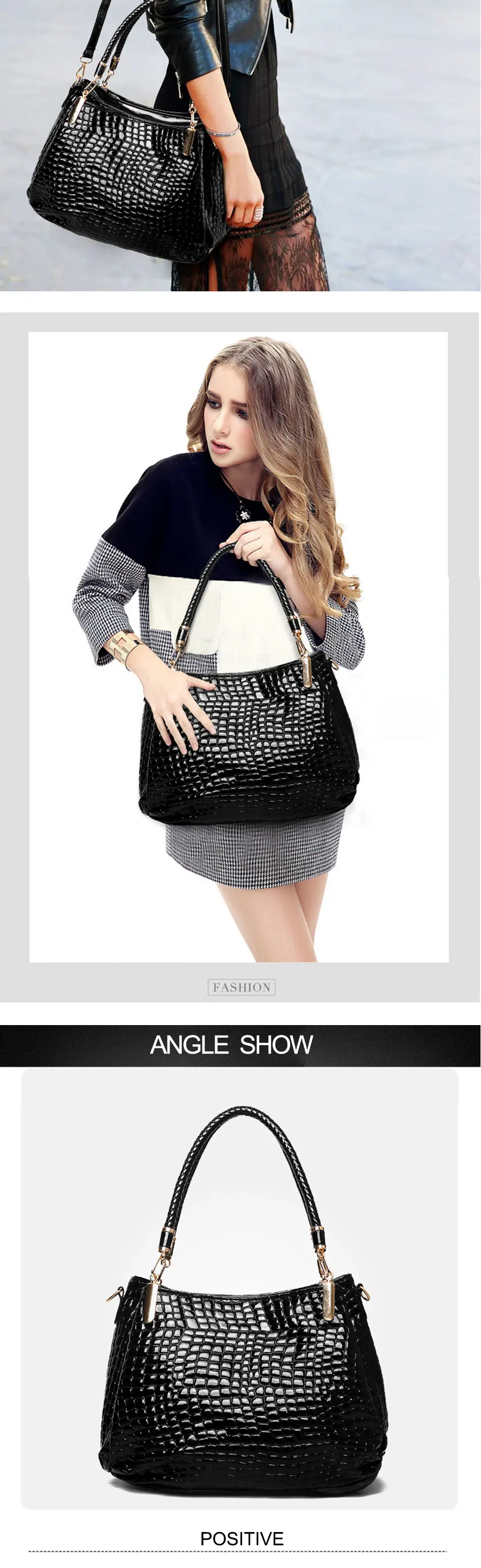 Nicole&Doris New Crocodile Grain PU Leather Women BagShoulder Bag Handbag Female Shopping Bag Crossbody Totes Large Bag women's bags big