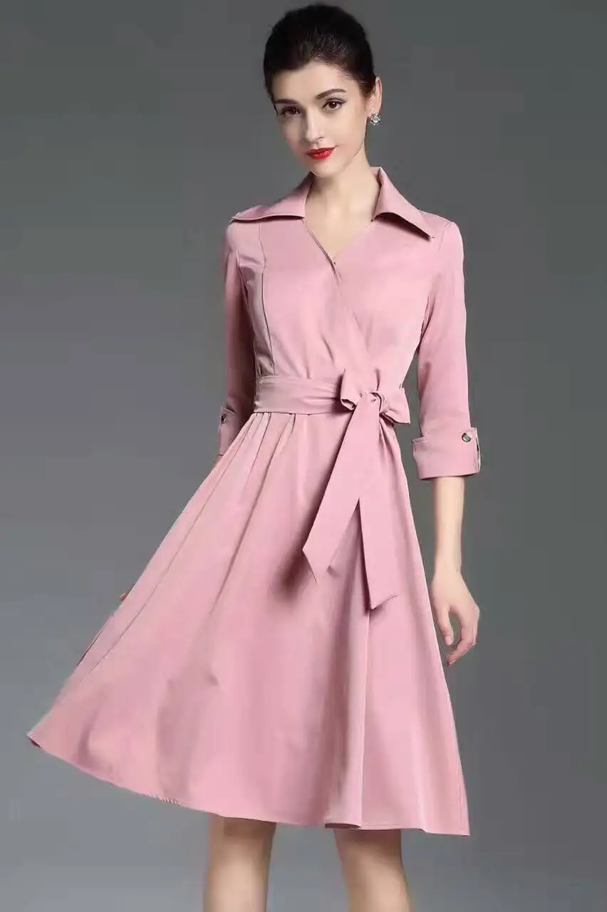 2017 spring fashion elegant turn down collar three quarter sleeve