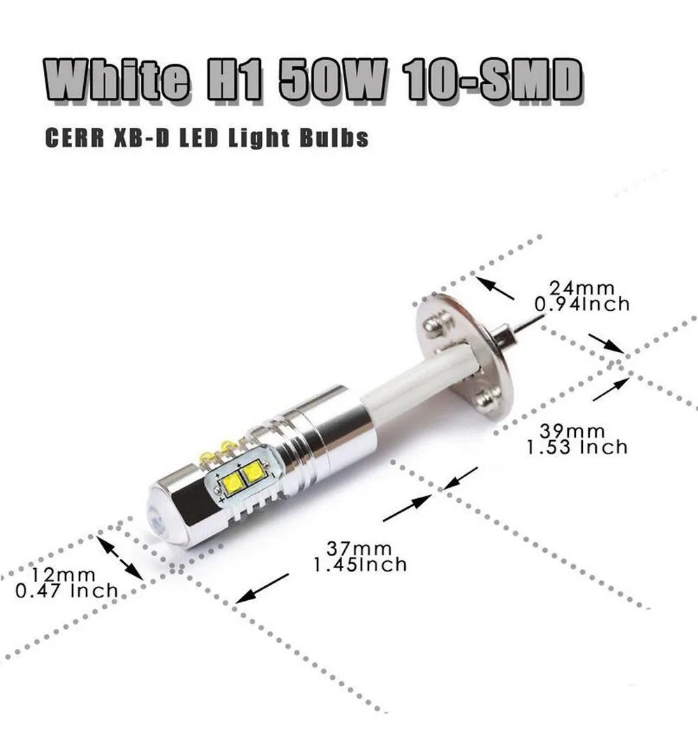 2 X H1 50W CREE чип светодиодный DC12V белый 6000K вождение автомобиля DRL противотуманный Светильник лампы