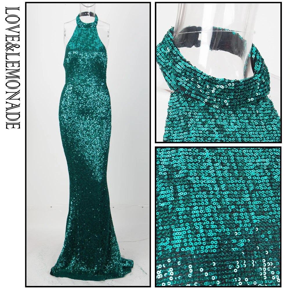 Love& Lemonade зеленый без бретелек тонкий эластичный материал с пайетками рыбий хвост форма длинное платье LM1079