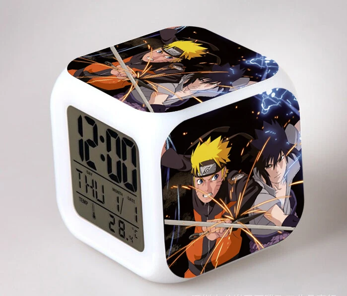 

Anime Naruto Glowing LED Color Change Alarm Clock With Backlight Plastic Action Figure Despertador Sasuke Sakura Kids Toys Doll