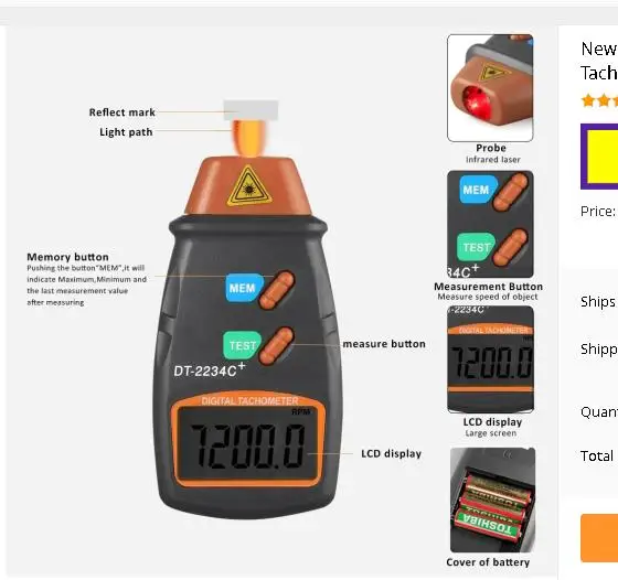 Digital Laser Photo Tachometer Non Contact RPM Tach Digital Laser<br /> Tachometer Speedometer Speed Gauge Engine Dropship No Ads-in <br />Tachometers from Automobiles 