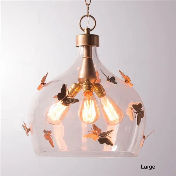 American Retro Butterfly Pendant Lamp Luxury Glass Lampshade Restaurant