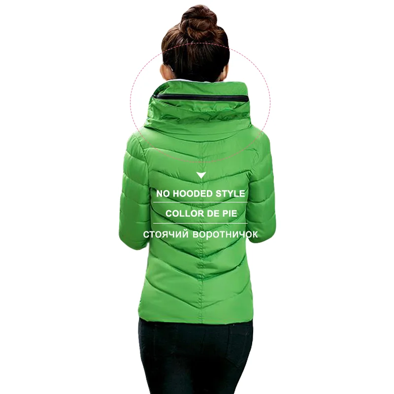 CRRIFLZ, коллекция осень-зима, короткая куртка, женские парки, верхняя одежда, одноцветные пальто с капюшоном, женская тонкая хлопковая стеганая Базовая куртка - Цвет: Green--No Hooded