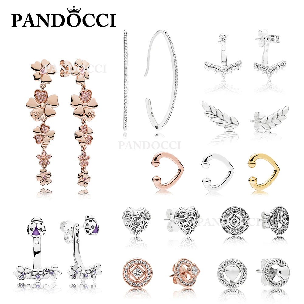 

PANDOCCI 100% 925 Sterling Silver ROSE WILDFLOWER MEADOW HANGING LADYBIRD MEADOW EARRING CURVED GRAINS FOREVER HEART EARRING