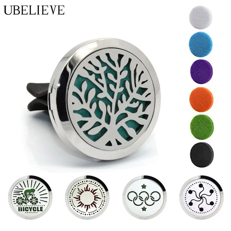 

2017 Newest 30mm Aromatherapy Car diffuser locket Stainless Steel Magnet Essential Oil Car Vent Clip With 6pc Felt Pads