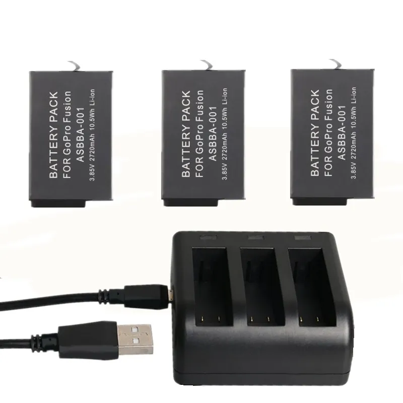 

Clownfish 2720mAh for Gopro Fusion battery 3way USB 3 Slots Battery Charger for GoPro Fusion 360Degree Action Camera Accessories