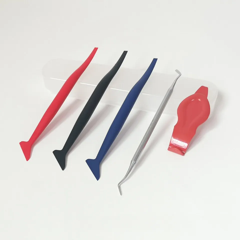 

Edge Treamming Tool Set 1 Edged Fold Squeegee and 3 P Micro Squeegee Curves Slot Tint Tool Set with Different Hardness MO-632