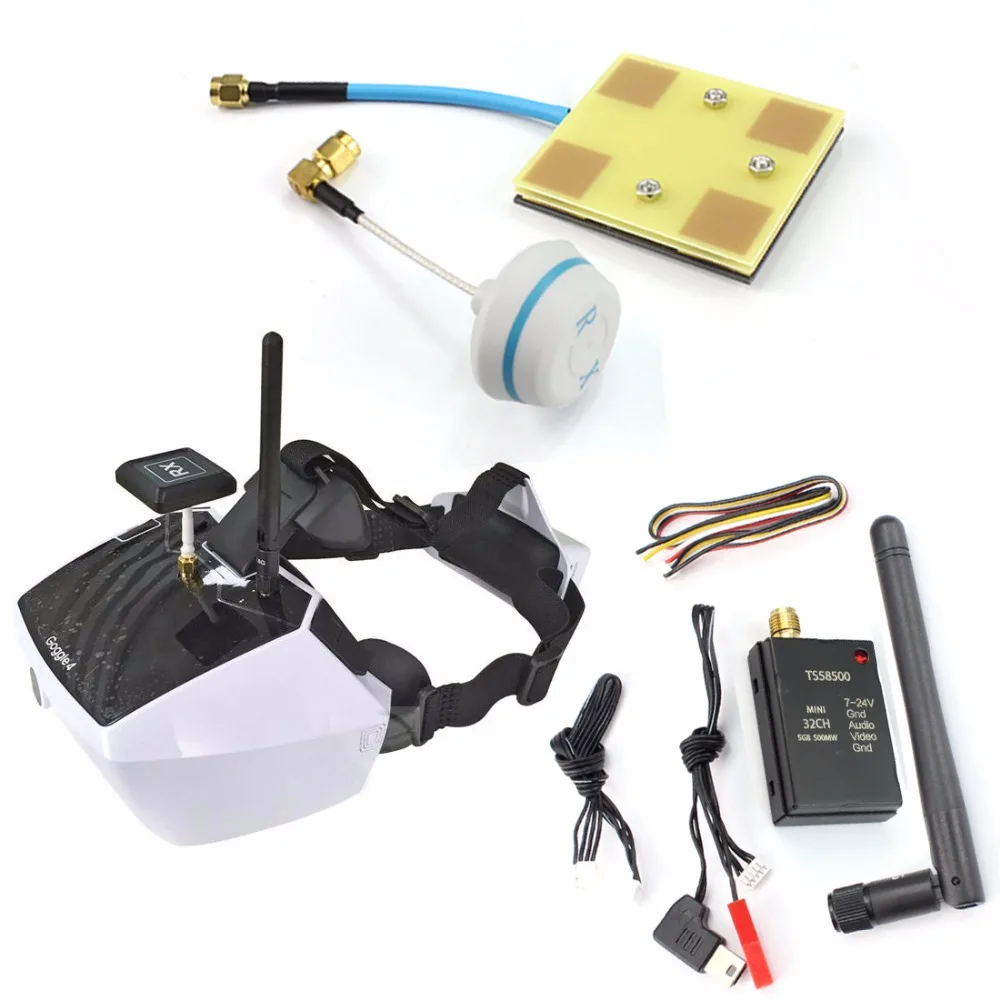 5.8G Goggle4 FPV Video Glasses with 1000/600/500/300mW Wireless AV Transmitter Mushroom Antenna TX Cable Set for DIY Multicopter 5.8G Goggle4 FPV Video Glasses with 1000/600/500/300mW Wireless AV Transmitter Mushroom Antenna TX Cable Set for DIY Multicopter