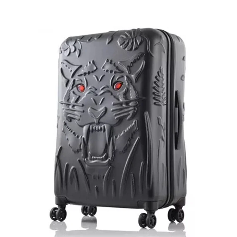 Cool 3D tiger rolling luggage men brand trolley case women carry on