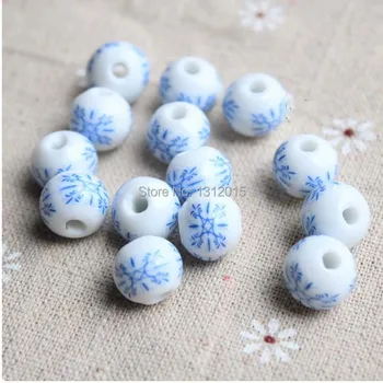 

On sale Chinoiserie 12mm 50pcs Diy blue and white Porcelain Ceramic round Beads,Flower pattern Spacer beads Free shipping YS011