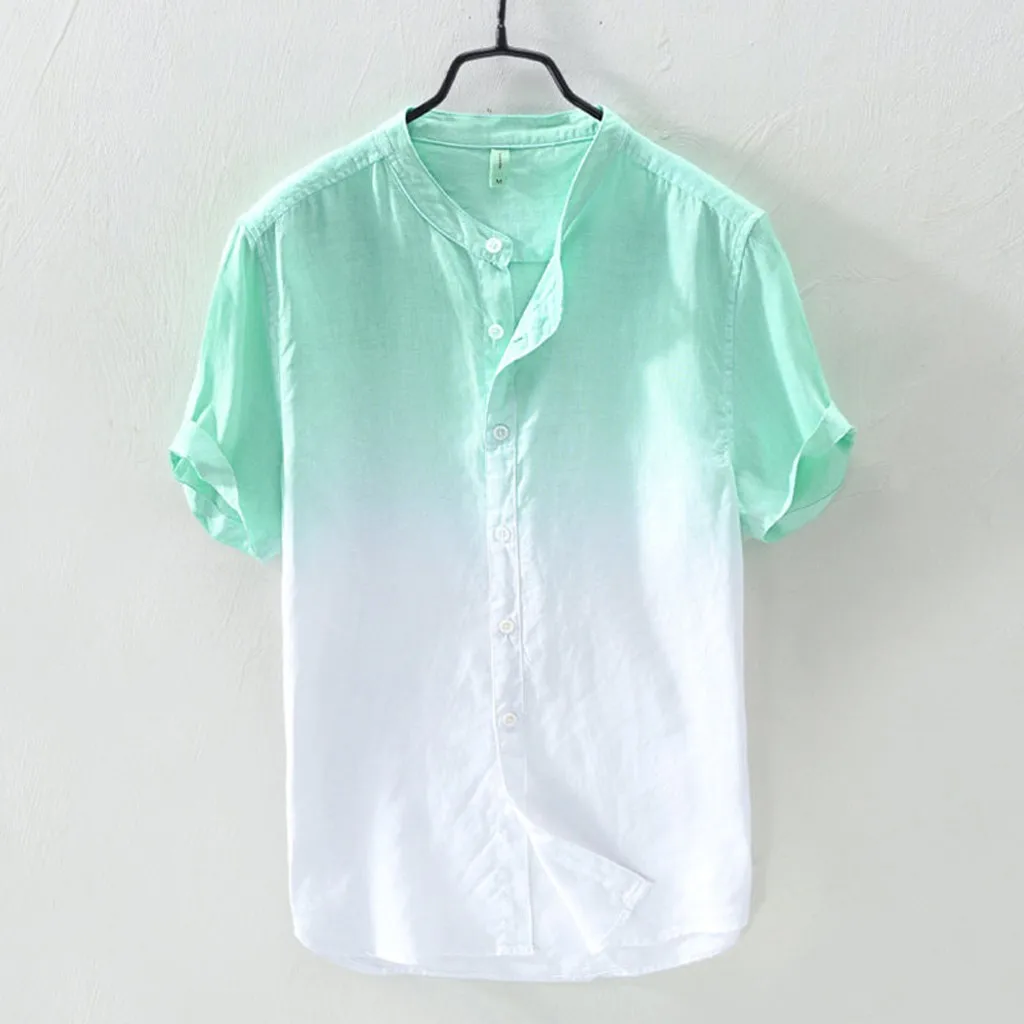 JAYCOSIN Рубашки Лето 19new Мужские дышащие воротнички Висячие окрашенные градиентные рубашки пляжные блузки крутая одежда для праздников Eid 507 - Цвет: Green