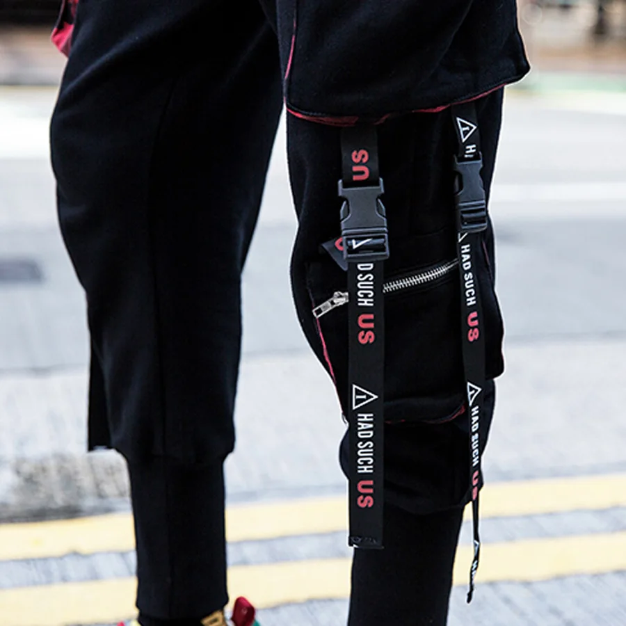 Мужские брюки в стиле хип-хоп с принтом ленты, хипстерские повседневные штаны для бега, уличная одежда, спортивные штаны, хлопковые мужские повседневные тактические брюки-карго, Новинка