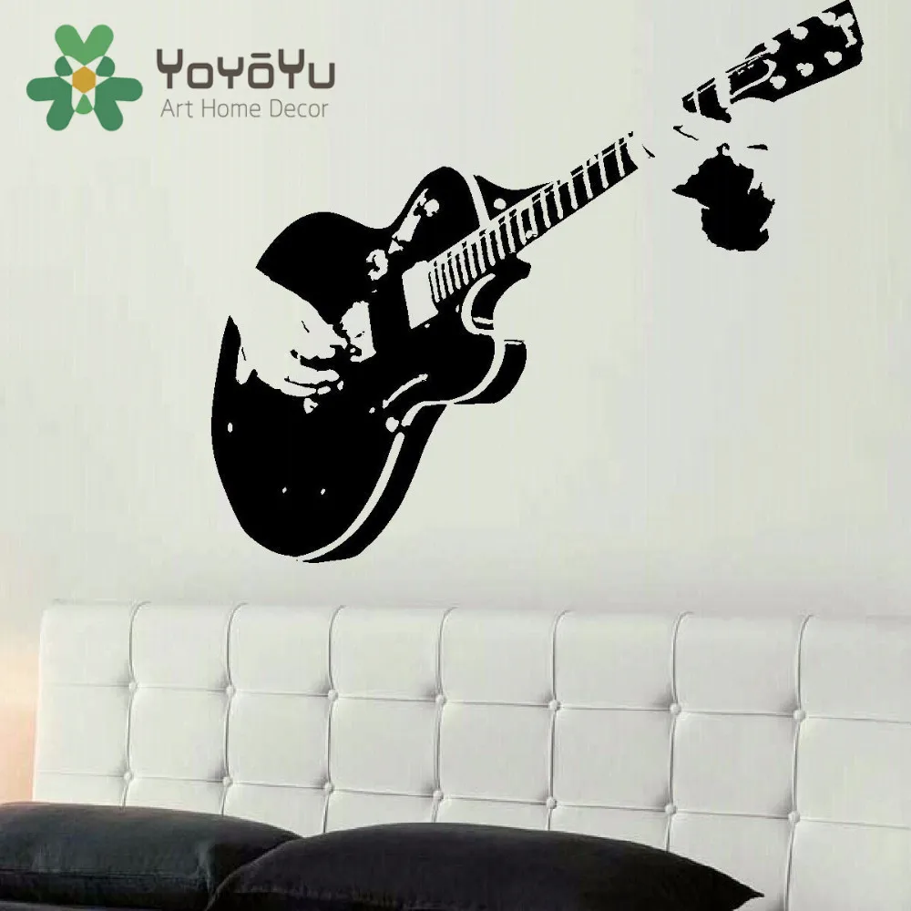 Большой гитары WALL ART наклейки настенные стикеры трафарет винил рвущаяся гостиной