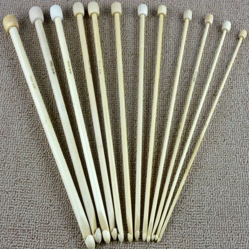 

12Size 25CM 3.0MM-10.0MM Bamboo Afghan Tunisian Crochet Hooks Needles Knitting Needle Set