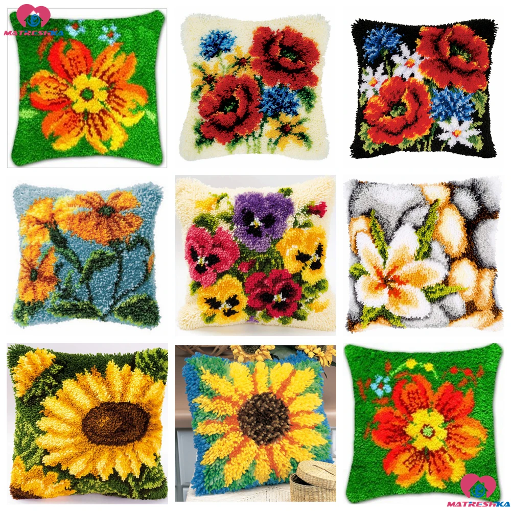 Dropshipping Latch Hook kits Pillow flower Diy Handmade Printed Canvas Cushion Latch Hook Kits