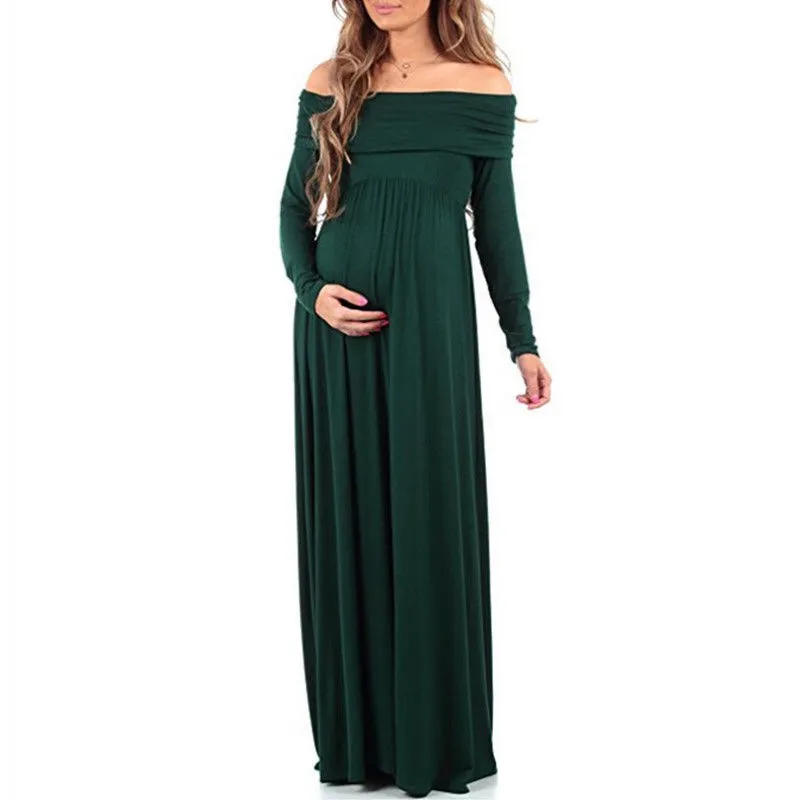 

Fashion Women Casual Pregnants Photography Props Dress Off Shoulders Long Sleeve Beach Long Maxi Dress