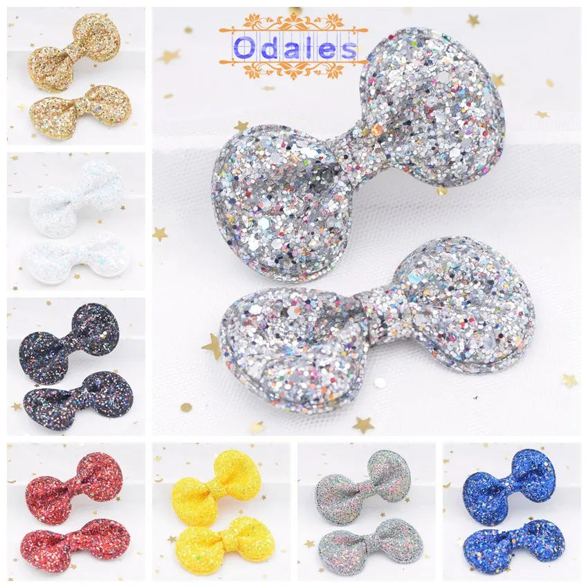 

2Pcs 7CM Shiny Bow Tie Padded Applique Crafts for Children Headwear Hair Clip Accessorie and Garment Accessoires