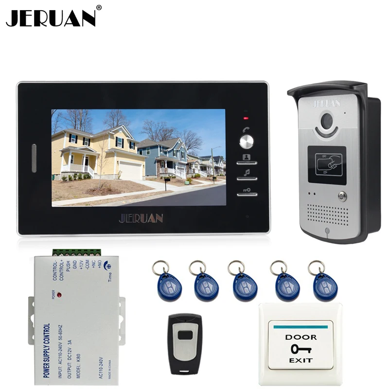 

JERUAN Home 1V1 Doorbell intercom 7 inch LCD Video Door Phone Intercom System kit 700TVL RFID Access Camera + Remote Control