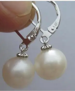 

Free Shippng AAA 10-11mm round white south sea pear earring 14k white gold