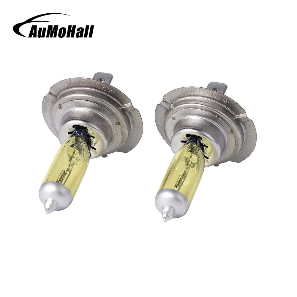 AuMoHall 2pcs H7 55W Car Halogen Lights 3000K Car Light Source for Headlights Fog Lamps Yellow
