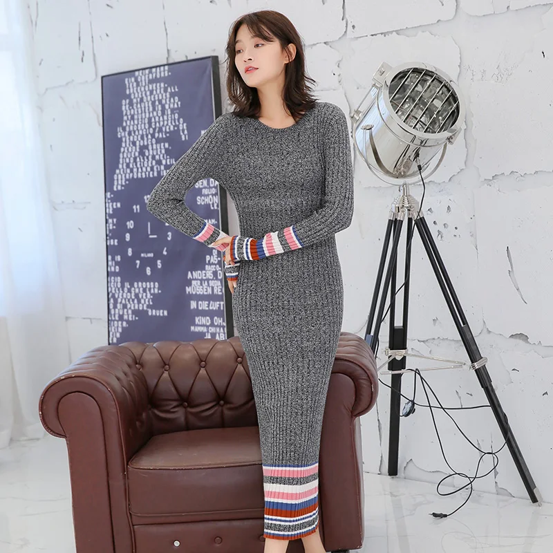 

Winter New Arrival Dresses Women Long Slim High Elastic Dress 100% Cashmere and Wool Knitting Pullovers Ladies Woole Jumpers Top