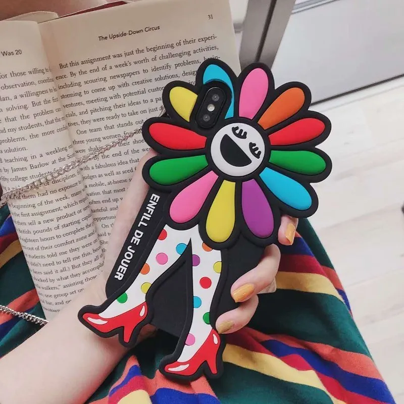 

2019 Cartoon Sunflower Case with Strap for iPhone XS MAX 7 8 PLUS Silicone Cover with Holder for iPhone X XS XR 6 plus 6s 7 8
