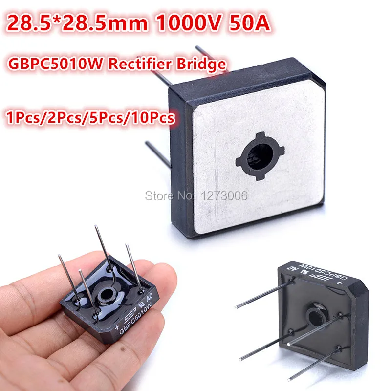 

1/2/5/10Pcs GBPC5010W 4 Pins 1000V 50A Square Bridge Rectifier for Converting AC Into DC For LED Circuits/Charger/Switches