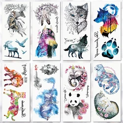 Water Transfer Watercolor wolf deer panda fox Temporary Tattoo Sticker animals Pattern body art Waterproof Fake Flash Tattoo