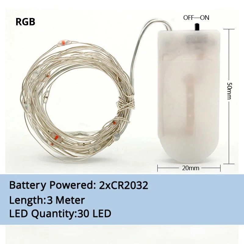 20 шт. 3 м 30 светодиодный гирлянда из медной проволоки светодиодный s гирлянды Рождественские Свадебные вечерние украшения Питание от батареи CR2032 - Испускаемый цвет: RGB