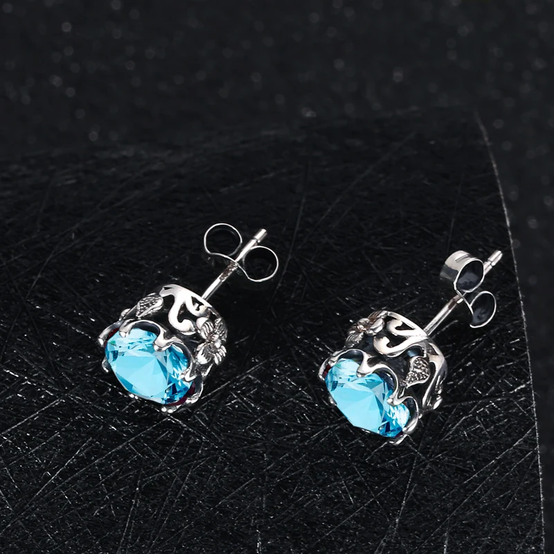 SzjinAo Refined Aquamarine earrings Flower Carving Handmade Office Lady Style 925 silver earring geometric Women ear jewelry