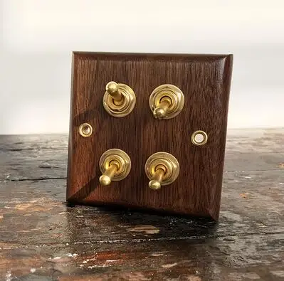 Najtaniej 86 typ z litego drewna gniazdo przełącznika Panel retro miedź dźwignia ścienna drewniana ręcznie robiona biżuteria włącznik światła 10A 110 V 250 V