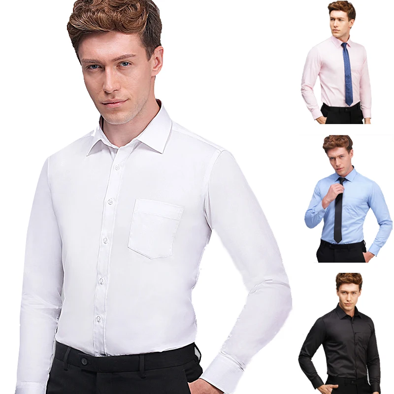 

Slim Fit Men's White Long Sleeved Striped Shirt M-6XL Business Casual Non Iron Button-Front Smart Male Social Dress Shirt 2019